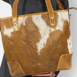 Cowhide Tote Bag Purse, Hair on Tote Bag with Free Gift, Bifold Black Wallet